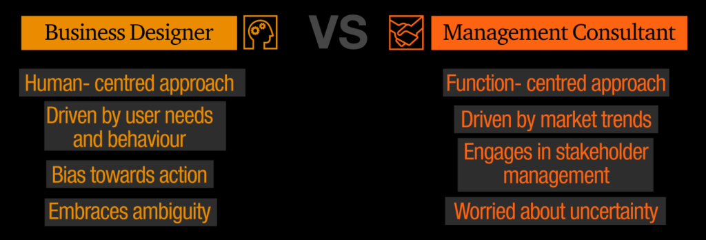 Differences between a business designer and a management consultant.