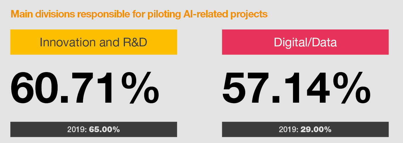 Main divisions responsible for piloting AI-related projects